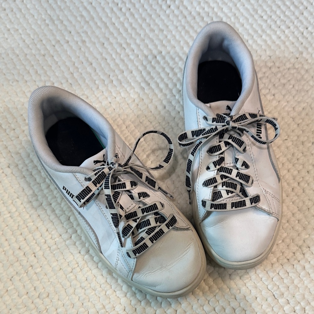 Kids Puma White Sneakers with Black Accents